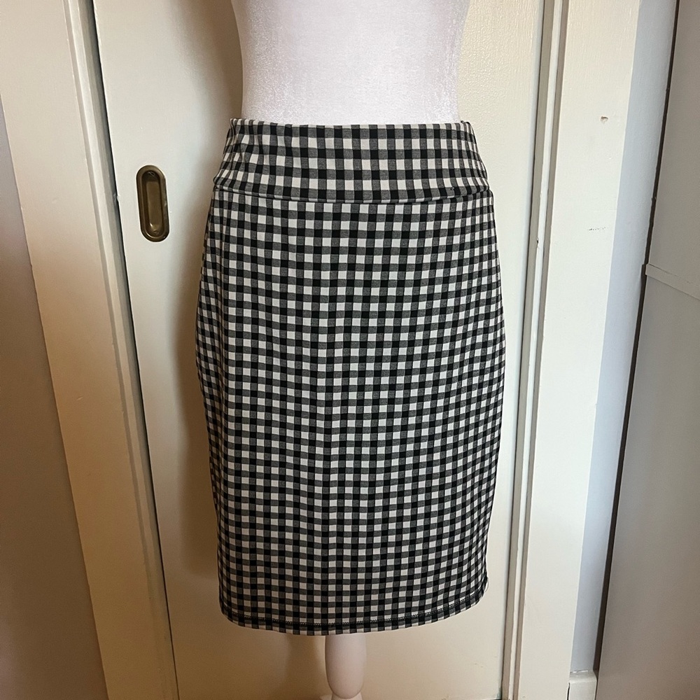 Gingham Stretchy Black and White Pencil Skirt